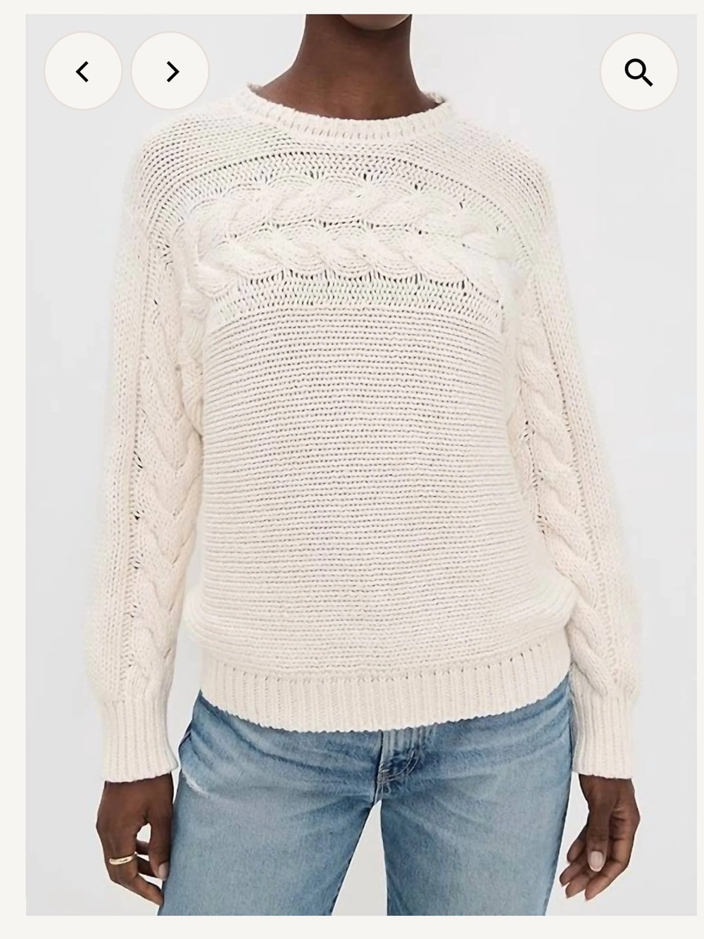 Cable-Stitch Crewneck Sweater in Ivory
